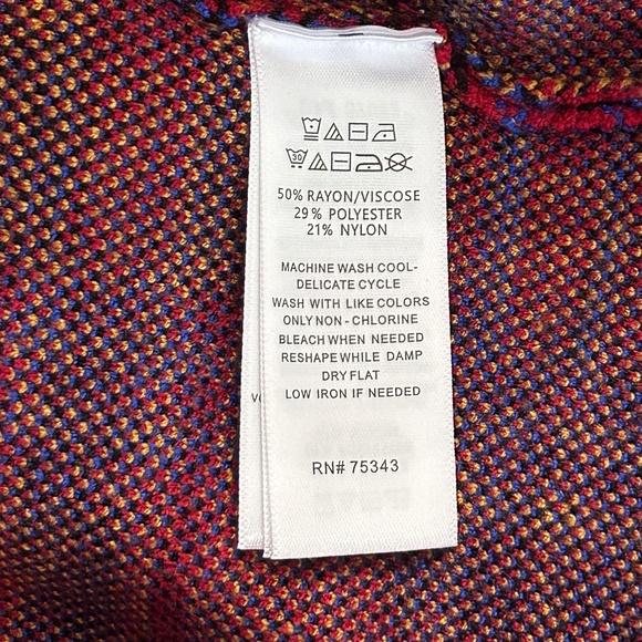 Tahari size L high neck long sleeve knit sweater red yellow black blue plaid NWT - Picture 9 of 9